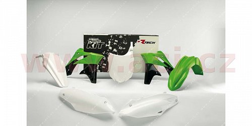 sada plastů Kawasaki, RTECH (bílo-zeleno-černé, 5 dílů)
